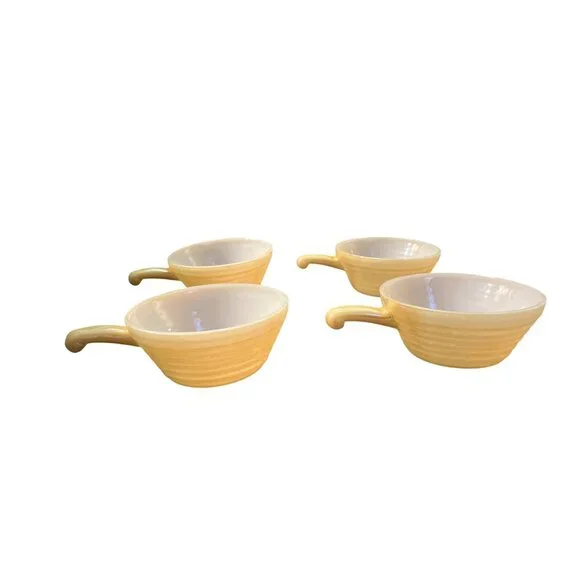 Vintage Fire King Peach Lustre Beehive Soup Bowls 4pc Used - Picture 4 of 9